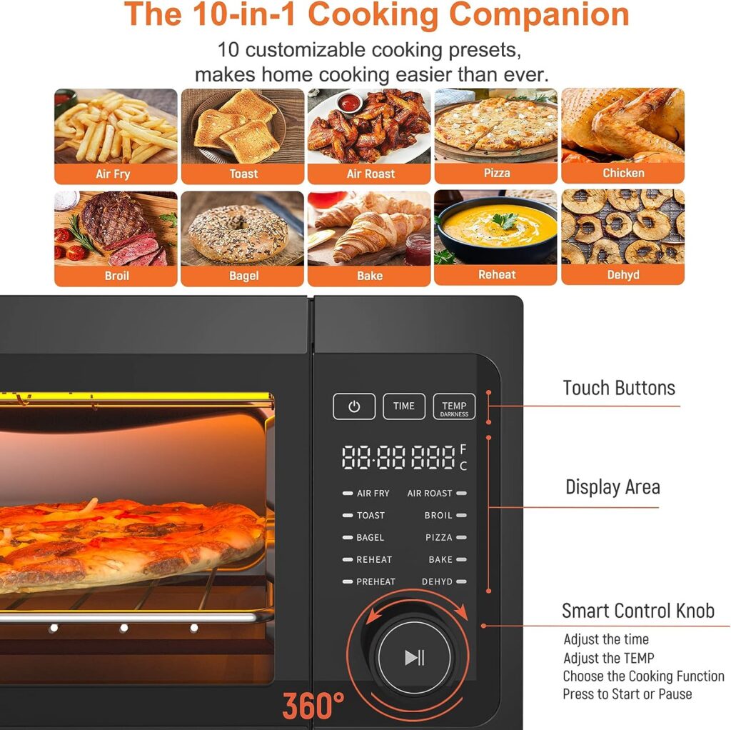 Air Fryer Toaster Oven Combo - Fabuletta 10-in-1 Countertop Convection Oven 1800W, Flip Up  Away Capability for Storage Space, Oil-Less Air Fryer Oven Fit 12 Pizza, 9 Slices Toast, 5 Accessories