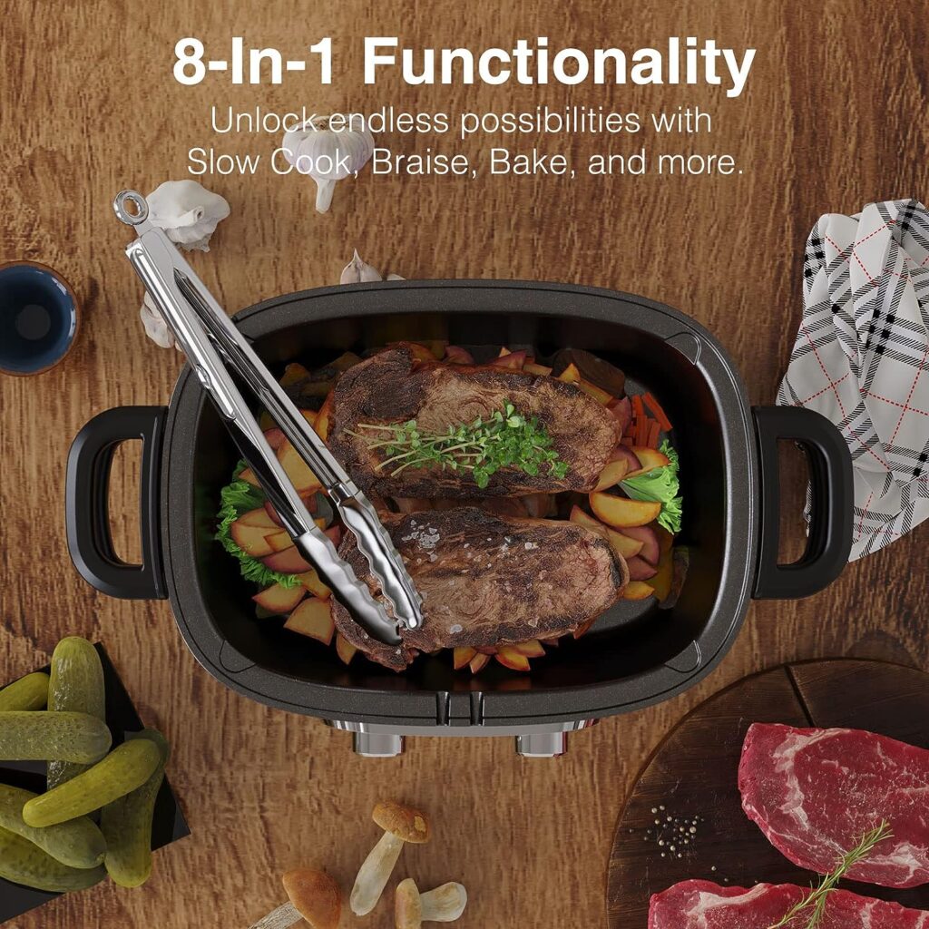 Anfilank 8-in-1 Multi-Cooker, 6.8 Quart Programmable Cooker for Slow Cook/Sous Vide/Steam  More, Glass Lid, NonStick Dishwasher-Safe Pot, Adjustable TempTime, Comes with 3 Cooking Accessories