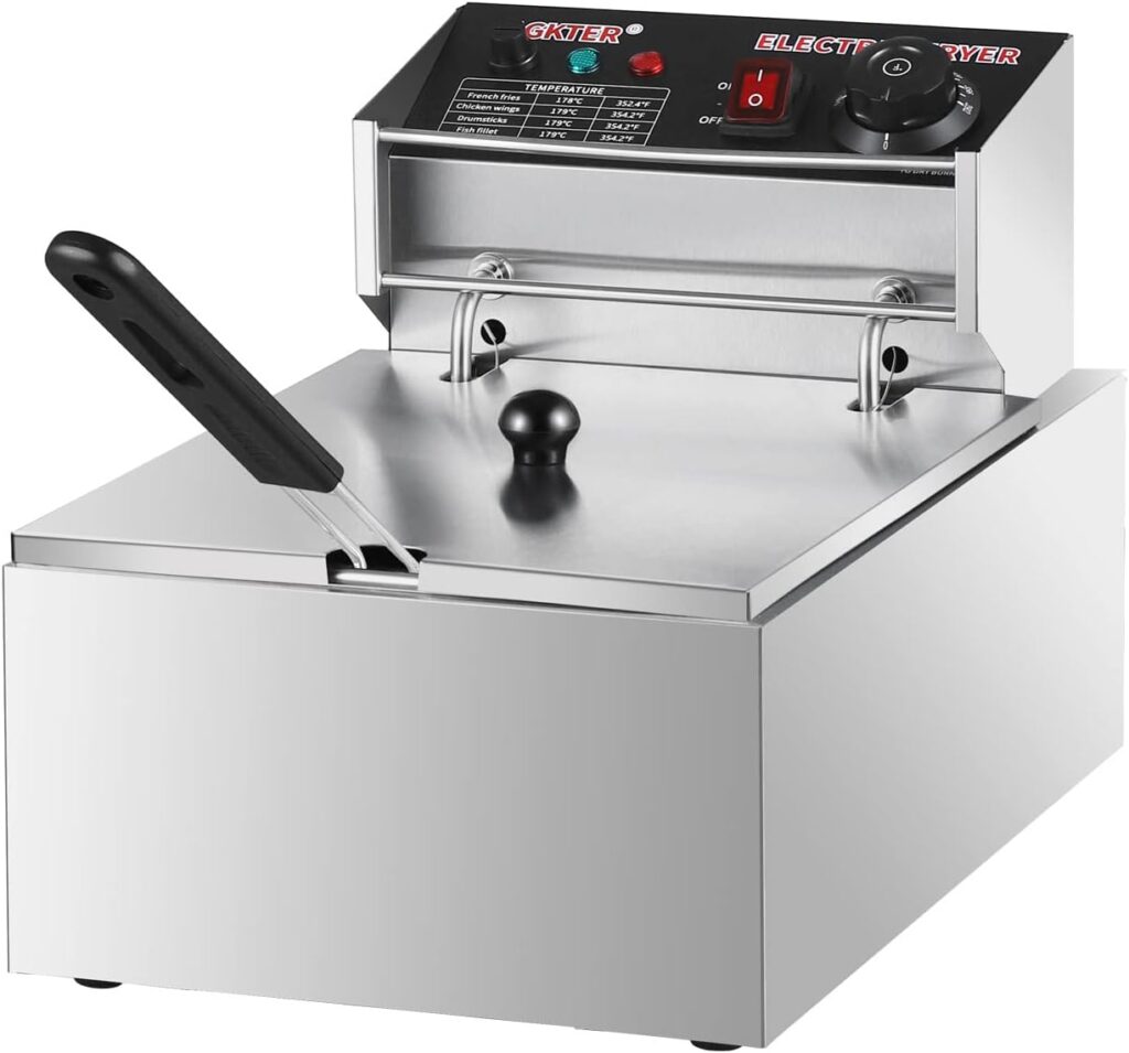 Deep Fryer,Commercial Electric Deep Fryer,AGKTER,Stainless Steelwith Basket  Lid,Electric Countertop Fryer Temperature Control Frying Machine with Over-Temperature Protection,Restaurant and Home Use-10.5qt,1500W,110V