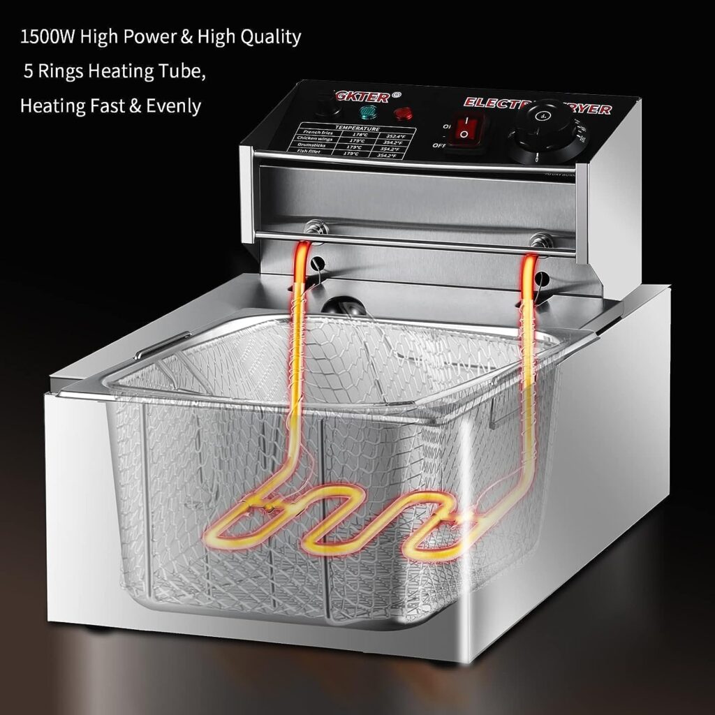 Deep Fryer,Commercial Electric Deep Fryer,AGKTER,Stainless Steelwith Basket  Lid,Electric Countertop Fryer Temperature Control Frying Machine with Over-Temperature Protection,Restaurant and Home Use-10.5qt,1500W,110V