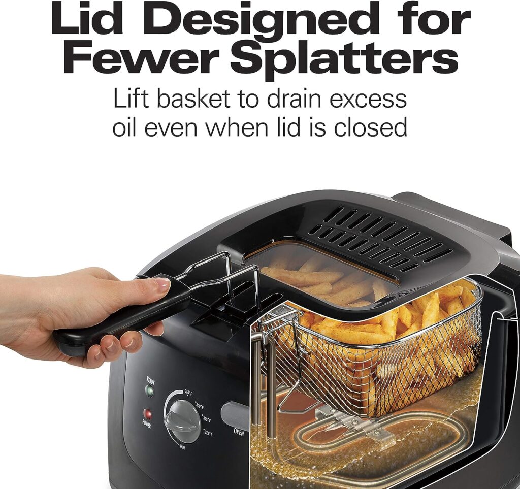 Hamilton Beach Electric Deep Fryer, Cool Touch Sides Easy to Clean Nonstick Basket, 8 Cups / 2 Liters Oil Capacity, Black