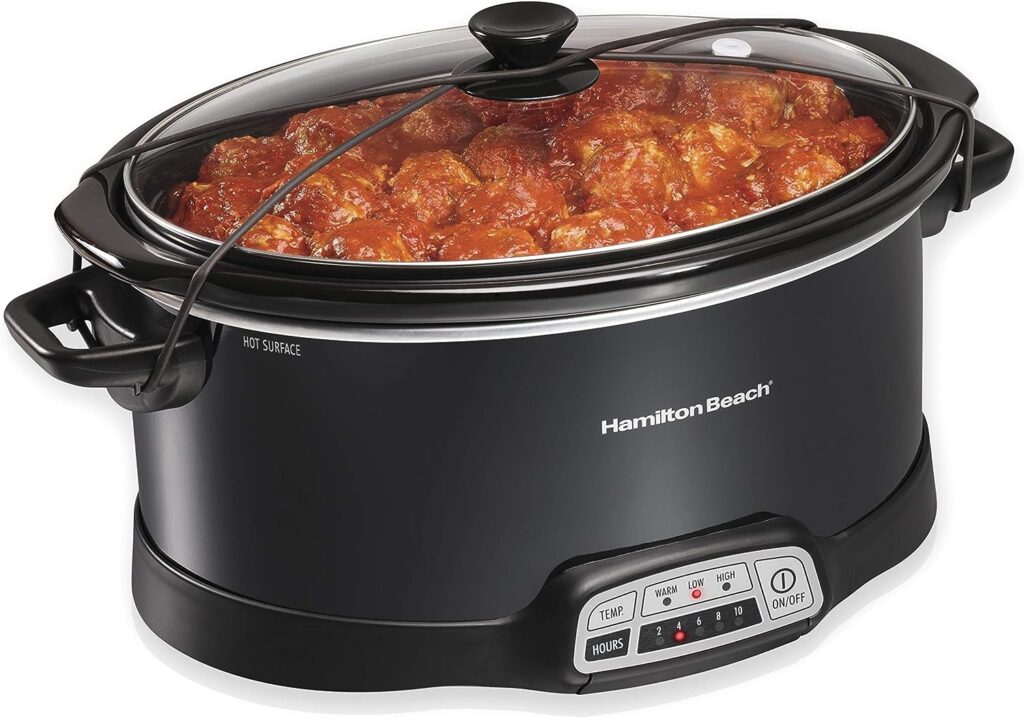 Hamilton Beach Portable 7 Quart Programmable Slow Cooker with Three Temperature Settings, Lid Latch Strap for Easy Travel, Dishwasher Safe Crock, Black (33474)