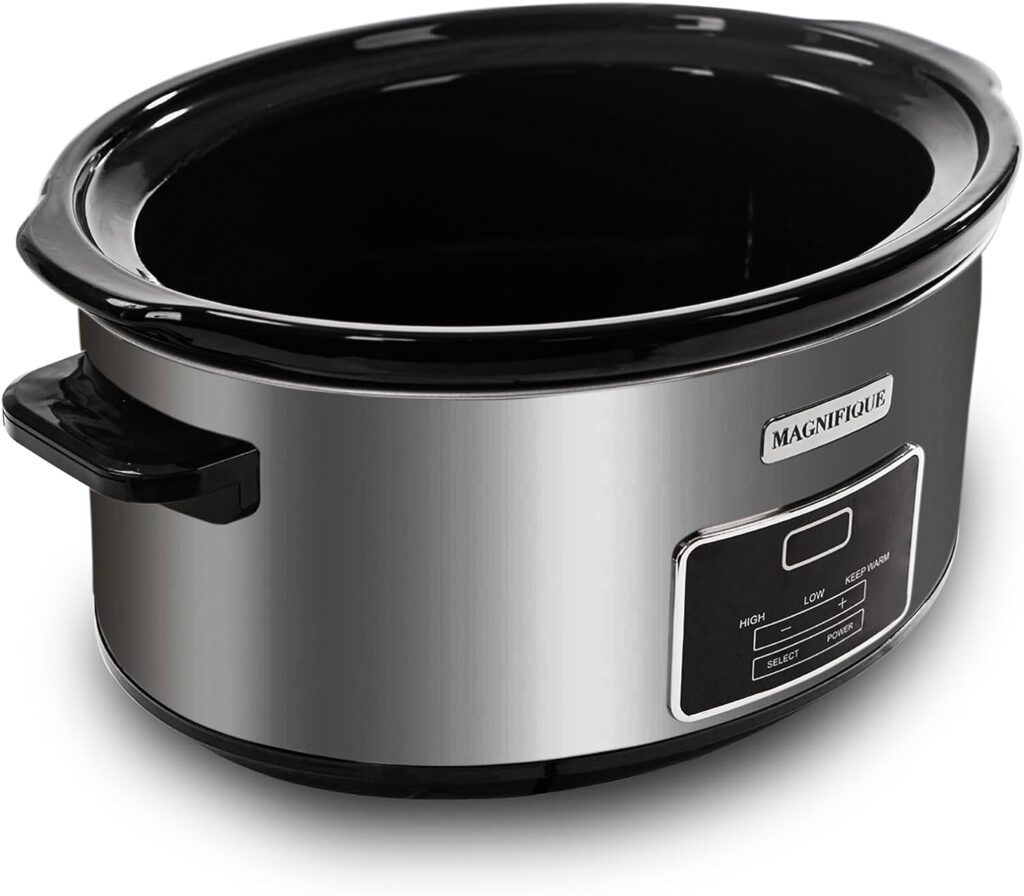 MAGNIFIQUE 8-Quart Casserole Slow Cooker with Timer and Digital Programmable - Small Kitchen Appliance for Family Dinners - Serves 6+ People - Heat Settings: Keep Warm, Low and High