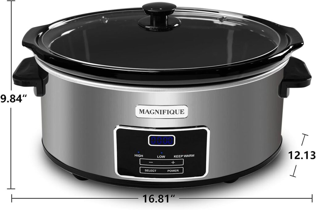 MAGNIFIQUE 8-Quart Casserole Slow Cooker with Timer and Digital Programmable - Small Kitchen Appliance for Family Dinners - Serves 6+ People - Heat Settings: Keep Warm, Low and High
