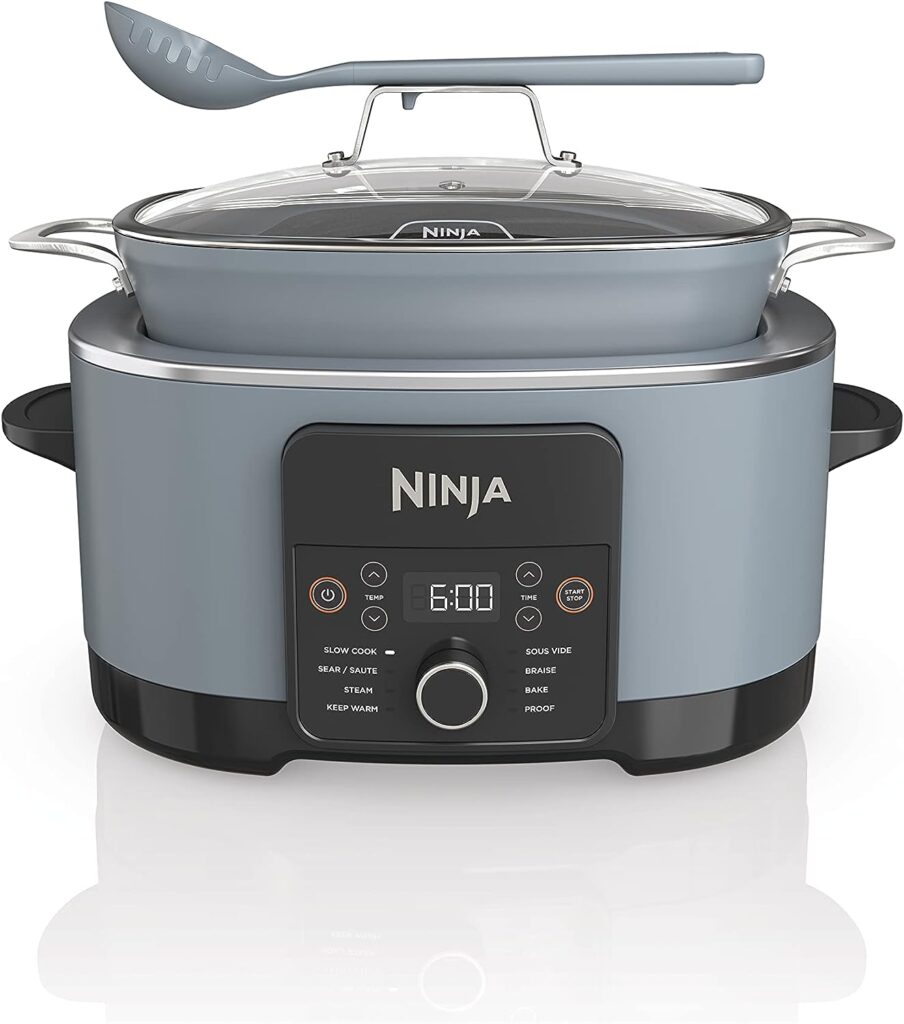Ninja MC1001 Foodi PossibleCooker PRO 8.5 Quart Multi-Cooker, with 8-in-1 Slow Cooker, Dutch Oven, Steamer  More, Glass Lid  Integrated Spoon, Nonstick, Oven Safe Pot to 500°F, Sea Salt Gray