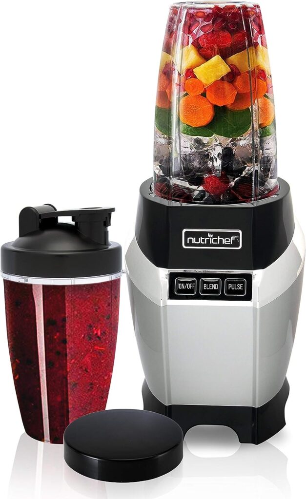NutriChef Personal Electric Single Serve Blender-Small Professional Kitchen Countertop Mini Blender for Shakes and Smoothies w/Pulse Blend, Convenient Lid Cover, Portable 20  24 Oz Cups NCBL1000.5