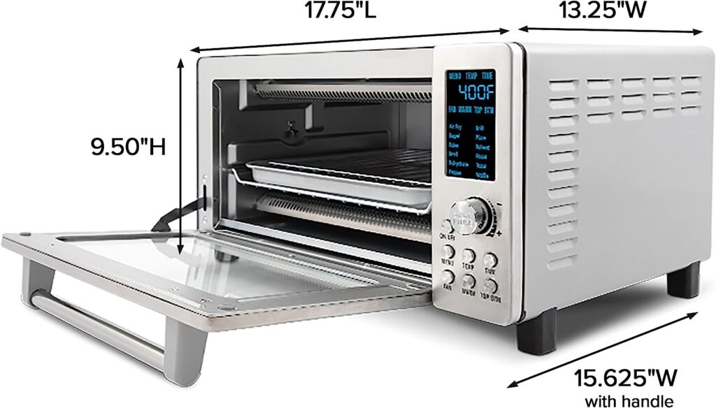 Nuwave Bravo 12-in-1 Digital Toaster Oven, Countertop Convection Oven  Air Fryer Combo, 1800 Watts, 21-Qt Capacity, 50°-450°F Temp Controls, Dual Zone Surround Cooking, Linear T Technology, SS Look