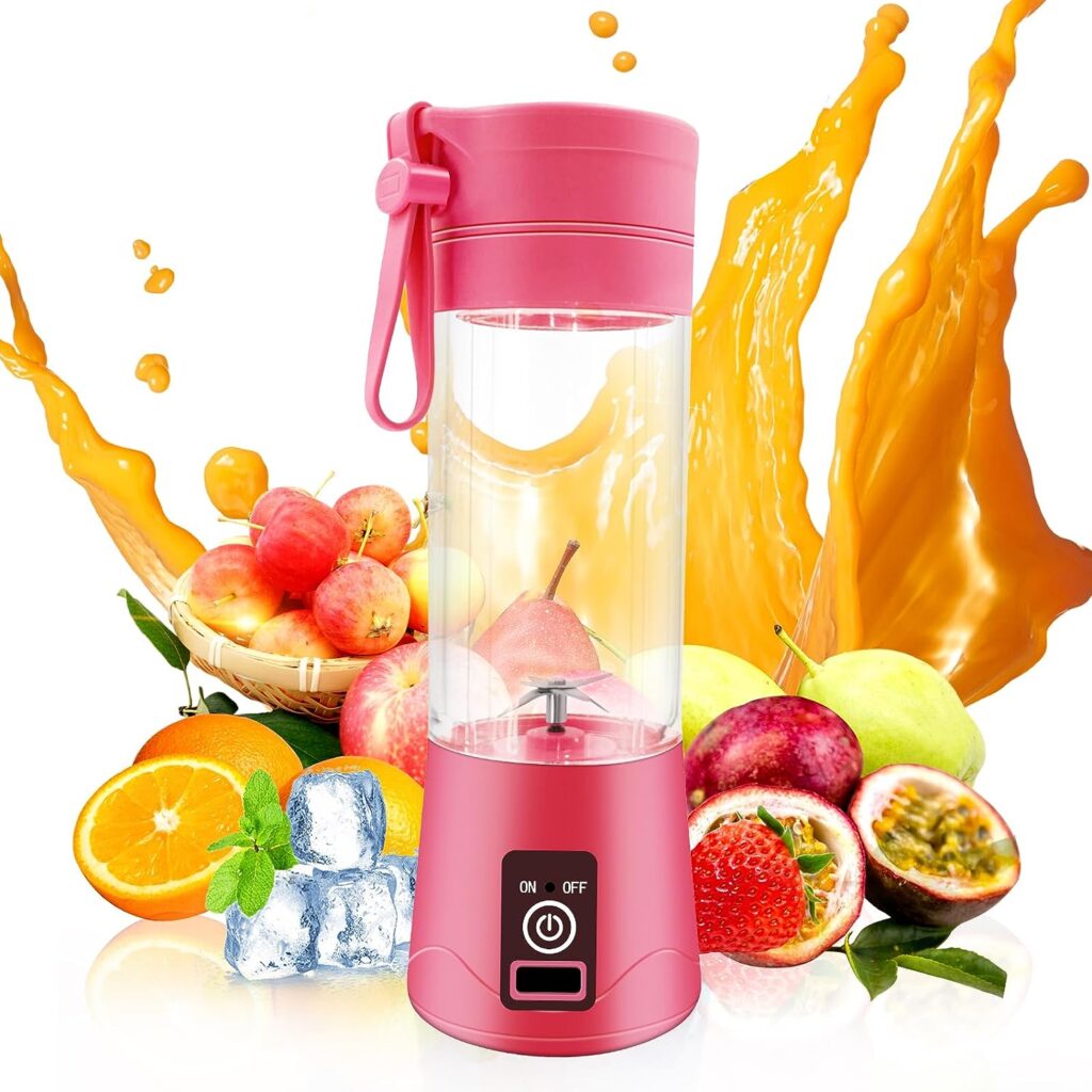 Portable Blender,Personal Blender for Shakes and Smoothies,Personal Size Blenders with USB Rechargeable Mini Fruit Juice Mixer, Mini Juicer Smoothie Blender Bottles Travel 380ML,Pink