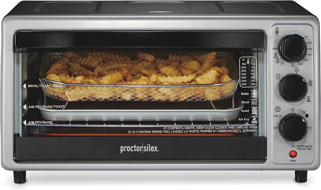 Proctor Silex Simply Crisp Toaster Oven Air Fryer Combo with 4 Functions Including Convection, Bake  Broil, Fits 6 Slices or 12” Pizza, Auto Shutoff, Black (31275)