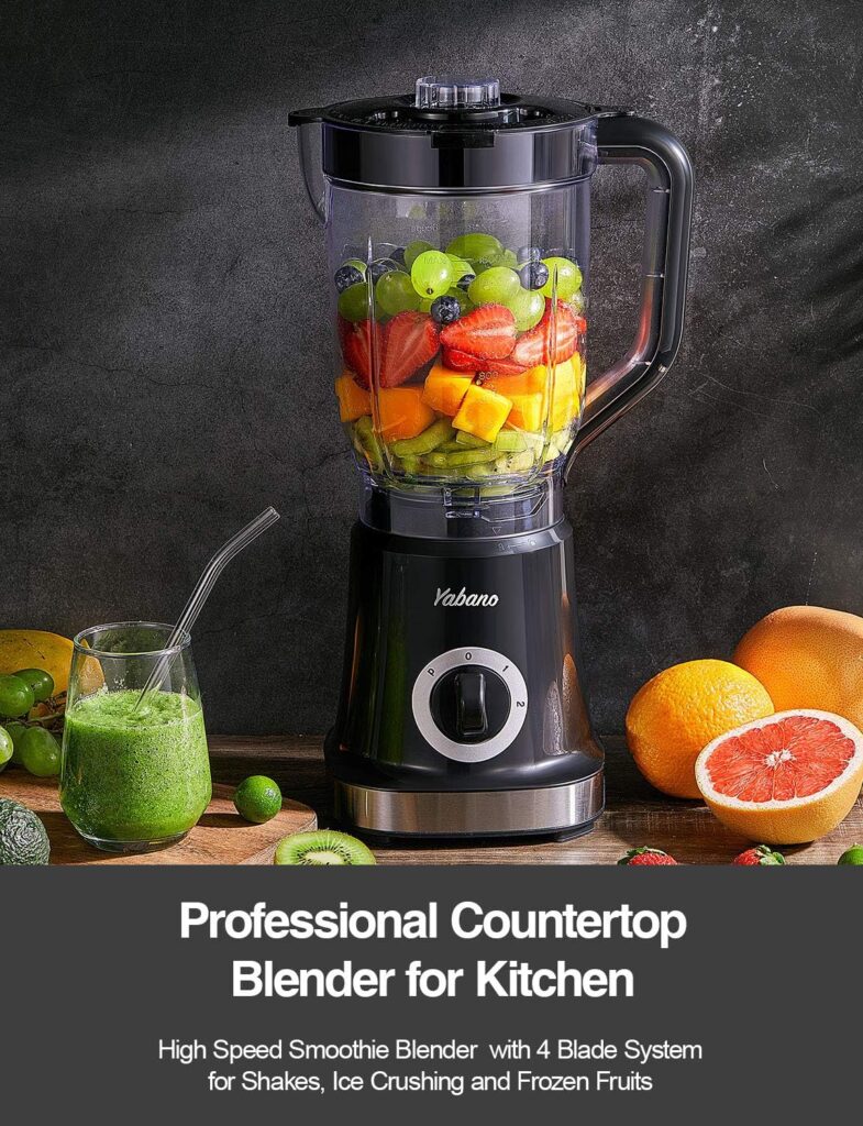 Professional Countertop Blender for High-Speed Shakes, Smoothies, Juicing  More - Crush Ice, Frozen Fruit, and More with 4 Stainless Steel Blades  60oz Jar - Easy to Clean, Perfect for Kitchen Use (Black)