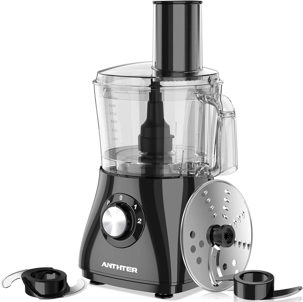 Food Processor, Anthter 600W Professional Food Processors  Vegetable Chopper, with 7 Processor Cups, Reversible Disc, Chopping Blade  Dough Blade for Chopping, Slicing, Purees  Dough