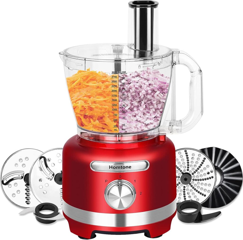 Homtone Professional Food Processors Food Chopper, 600W with 16 Cup Processor Bowl, 4 Blades, Food Chute and Pusher for Shredding, Pureeing Vegetables, Meat, Grains, Nuts