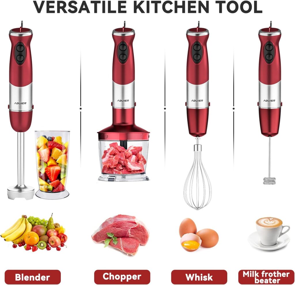 Immersion Blender 5 in 1 Hand Blender, Abuler 800W Hand Mixer Stick, 5-in-1, 12 Speed and Turbo Mode Handheld Blender 304 Stainless Steel, With 600ml Mixing Beaker, 500ml Chopper, Whisk and Milk Frother for Soup, Smoothies, Baby Food, Sauce