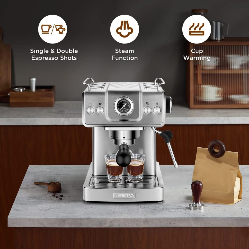 Neretva 20 Bar Espresso Machine, Expresso Coffee Machine With Milk Foaming Steam Wand, Espresso Latter and Cappuccino Maker, 1.8L Water Tank, For Home Barista
